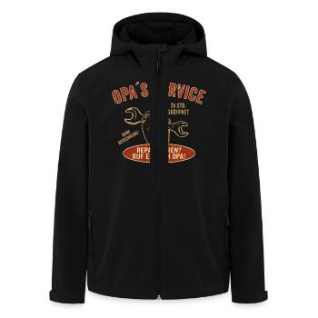 Design 2016 - Opas Service - RAHMENLOS tshirt - Recycelte Männer Softshell-Jacke von Stanley/Stella - Schwarz - Vorne - AI Model Male 185 light (185cm)