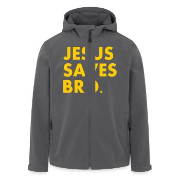 Jesus saves bro - Men’s Recycled Softshell Jacket by Stanley/Stella - black - Front - AI Model Male 185 light (185cm)