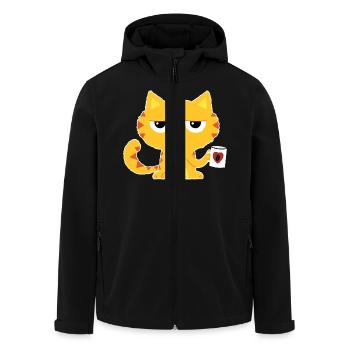 Cat - cat of coffee - drinking coffee caffeine - Men’s Recycled Softshell Jacket by Stanley/Stella - black - Front - AI Model Male 185 light (185cm)