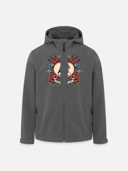 Mops Herzschlag Retro Tattoo mit Rosen - Recycelte Männer Softshell-Jacke von Stanley/Stella - 