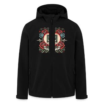 Fußball Herzschlag Tattoo Retro Rosen - Recycelte Männer Softshell-Jacke von Stanley/Stella - Schwarz - Vorne - AI Model Male 185 light (185cm)