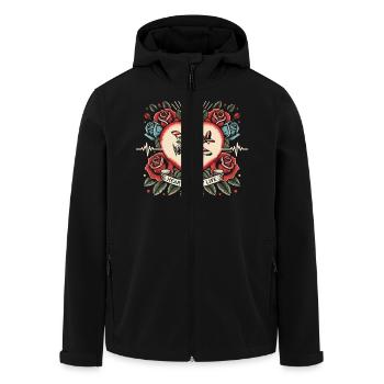 Lama Herzschlag Retro Tattoo mit Rosen - Recycelte Männer Softshell-Jacke von Stanley/Stella - Schwarz - Vorne - AI Model Male 185 light (185cm)