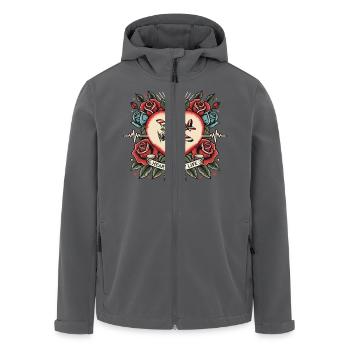 Lama Herzschlag Retro Tattoo mit Rosen - Recycelte Männer Softshell-Jacke von Stanley/Stella - Schwarz - Vorne - AI Model Male 185 light (185cm)