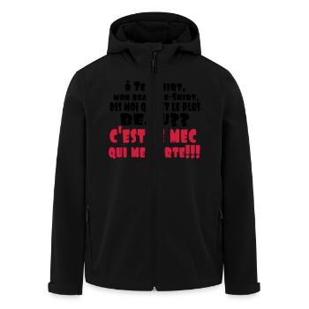 LE PLUS BEAU,citations,drôle,message,célibataire - Veste softshell homme en polyester recyclé Stanley/Stella - noir - Devant - AI Model Male 185 light (185cm)