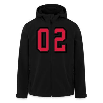 02 sports jersey football number - Men’s Recycled Softshell Jacket by Stanley/Stella - black - Front - AI Model Male 185 light (185cm)