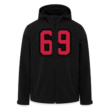 69 sports jersey football number - Men’s Recycled Softshell Jacket by Stanley/Stella - black - Front - AI Model Male 185 light (185cm)