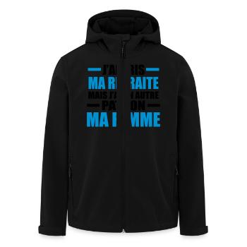 j'ai pris ma retraite j'ai un autre patron ma femm - Veste softshell homme en polyester recyclé Stanley/Stella - noir - Devant - AI Model Male 185 light (185cm)