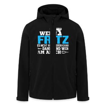 FRITZ - kann es reparieren - Recycelte Männer Softshell-Jacke von Stanley/Stella - Schwarz - Vorne - AI Model Male 185 light (185cm)