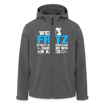 FRITZ - kann es reparieren - Recycelte Männer Softshell-Jacke von Stanley/Stella - Anthrazit - Vorne - AI Model Male 185 light (185cm)