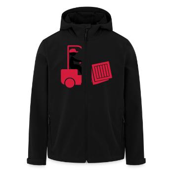 A forklift transporting a box - Men’s Recycled Softshell Jacket by Stanley/Stella - black - Front - AI Model Male 185 light (185cm)