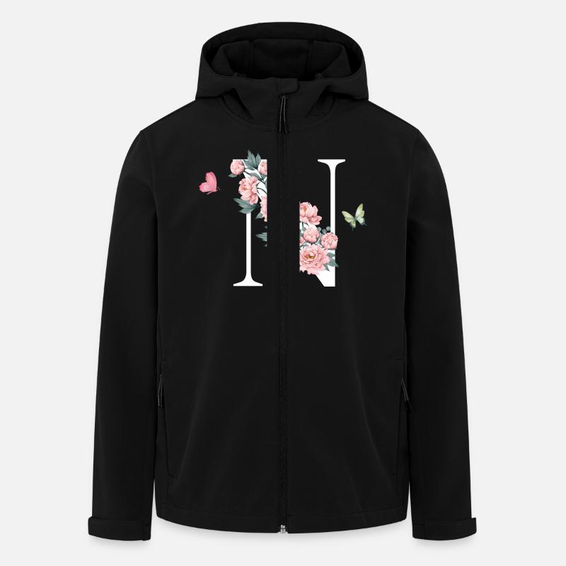 Lettre n fleurs rose - Veste softshell homme en polyester recyclé Stanley/Stella - noir