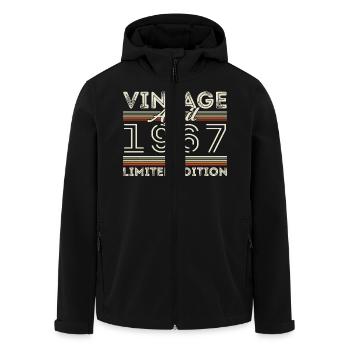 Avril 1967, Né en avril 1967 - 58e anniversaire - Veste softshell homme en polyester recyclé Stanley/Stella - noir - Devant - AI Model Male 185 light (185cm)