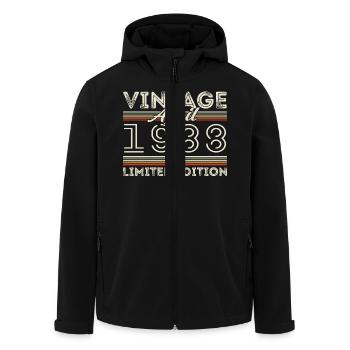 Avril 1988, Né en avril 1988 - 37e anniversaire - Veste softshell homme en polyester recyclé Stanley/Stella - noir - Devant - AI Model Male 185 light (185cm)