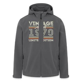 April 1970, Born in april 1970 - 55th birthday - Men’s Recycled Softshell Jacket by Stanley/Stella - black - Front - AI Model Male 185 light (185cm)