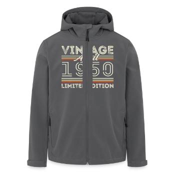 Avril 1950, Né en avril 1950 - 75ème anniversaire - Veste softshell homme en polyester recyclé Stanley/Stella - noir - Devant - AI Model Male 185 light (185cm)