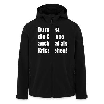 Du musst die Chance auch mal Krise sehen - Recycelte Männer Softshell-Jacke von Stanley/Stella - Schwarz - Vorne - AI Model Male 185 light (185cm)