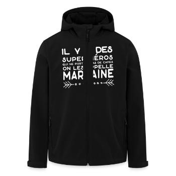 "marraine super héros" t-shirt humour marraine - Veste softshell homme en polyester recyclé Stanley/Stella - noir - Devant - AI Model Male 185 light (185cm)