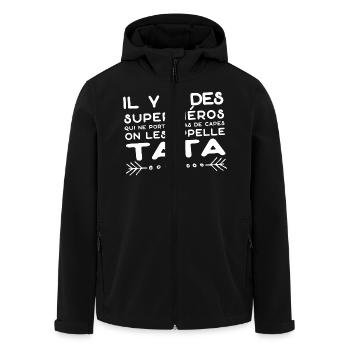 "tata super héros" t-shirt humour tante - Veste softshell homme en polyester recyclé Stanley/Stella - noir - Devant - AI Model Male 185 light (185cm)