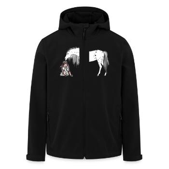 Mädchen sitzt beim Pony Pferd - Recycelte Männer Softshell-Jacke von Stanley/Stella - Schwarz - Vorne - AI Model Male 185 light (185cm)