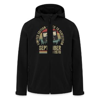 Né en septembre 1978 Millésime 1978 - Veste softshell homme en polyester recyclé Stanley/Stella - noir - Devant - AI Model Male 185 light (185cm)
