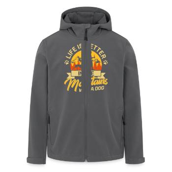 Life in the mountains with a Dog Berge Hund Zelten - Men’s Recycled Softshell Jacket by Stanley/Stella - black - Front - AI Model Male 185 light (185cm)