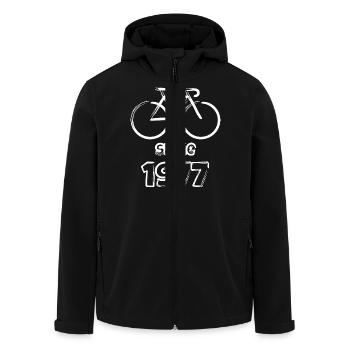 Since 1977 !! - Men’s Recycled Softshell Jacket by Stanley/Stella - black - Front - AI Model Male 185 light (185cm)