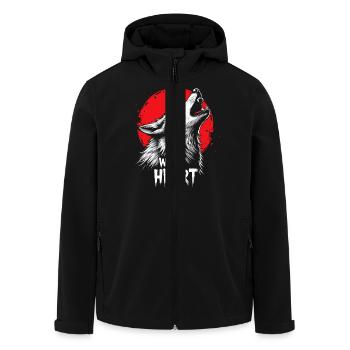 Wolf Design Backprint – Rot und Weiß Kunstmotiv - Recycelte Männer Softshell-Jacke von Stanley/Stella - Schwarz - Vorne - AI Model Male 185 light (185cm)