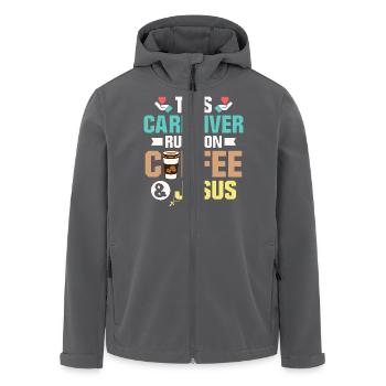 This Caregiver Runs On Coffee & Jesus Carer Caregi - Men’s Recycled Softshell Jacket by Stanley/Stella - anthracite - Front - AI Model Male 185 light (185cm)