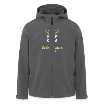 "Keep Calm and Order Dessert First" - Gourmand - Men’s Recycled Softshell Jacket by Stanley/Stella - anthracite - Front - AI Model Male 185 light (185cm)