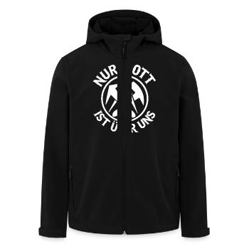 Dachdecker - Nur Gott - Recycelte Männer Softshell-Jacke von Stanley/Stella - Schwarz - Vorne - AI Model Male 185 light (185cm)