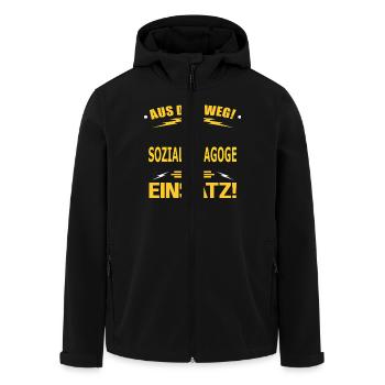 SOZIALPÄDAGOGE - Recycelte Männer Softshell-Jacke von Stanley/Stella - Schwarz - Vorne - AI Model Male 185 light (185cm)