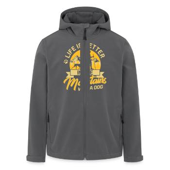 Life in the mountains with a Dog Berge Hund Zelten - Men’s Recycled Softshell Jacket by Stanley/Stella - anthracite - Front - AI Model Male 185 light (185cm)