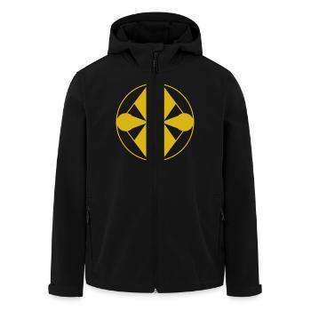 Abstract Yellow Logo – Geometric Minimalism - Men’s Recycled Softshell Jacket by Stanley/Stella - black - Front - AI Model Male 185 light (185cm)