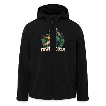 Cool Fowl Mouth Duck in Sunset with Camo - Men’s Recycled Softshell Jacket by Stanley/Stella - black - Front - AI Model Male 185 light (185cm)