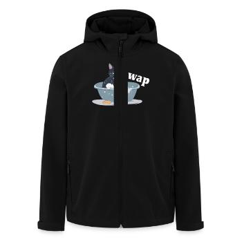 Chat serein dans la salle de bain avec lettrage Wap - Veste softshell homme en polyester recyclé Stanley/Stella - noir - Devant - AI Model Male 185 light (185cm)
