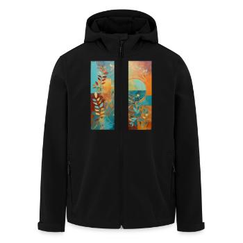 Abstract composition with leaves and circles - Men’s Recycled Softshell Jacket by Stanley/Stella - black - Front - AI Model Male 185 light (185cm)