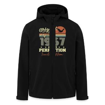 April 1967 Gift | 58th Anniversary April 1967 - Men’s Recycled Softshell Jacket by Stanley/Stella - black - Front - AI Model Male 185 light (185cm)