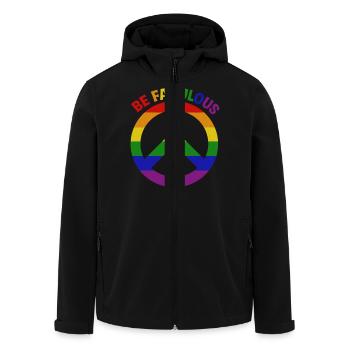 Vibrant Rainbow Peace Sign "Be Fabulous" - Men’s Recycled Softshell Jacket by Stanley/Stella - black - Front - AI Model Male 185 light (185cm)