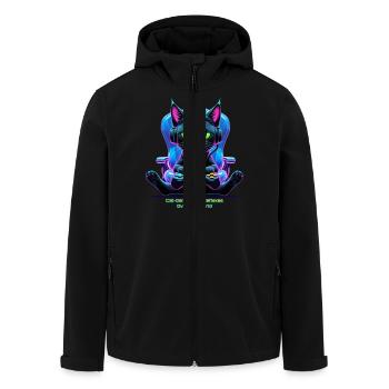 Futuristische Gamer-Katze mit Joystick und katzenartiger Attitüde - Recycelte Männer Softshell-Jacke von Stanley/Stella - Schwarz - Vorne - AI Model Male 185 light (185cm)