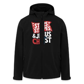American Believer Christian July 4th Jesus - Men’s Recycled Softshell Jacket by Stanley/Stella - black - Front - AI Model Male 185 light (185cm)