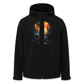 Trail Mountainbiker im Wald - Recycelte Männer Softshell-Jacke von Stanley/Stella - Schwarz - Vorne - AI Model Male 185 light (185cm)