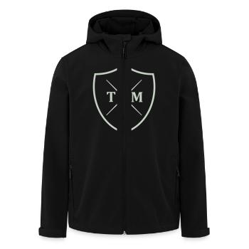 Team Crest - Men’s Recycled Softshell Jacket by Stanley/Stella - black - Front - AI Model Male 185 light (185cm)
