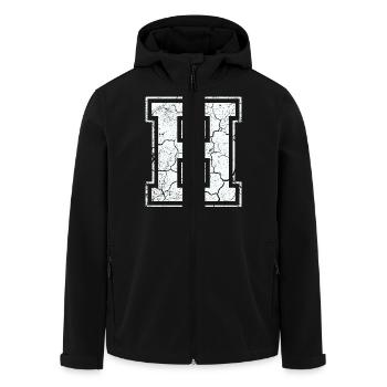 Letter H in white in the used look - Men’s Recycled Softshell Jacket by Stanley/Stella - black - Front - AI Model Male 185 light (185cm)