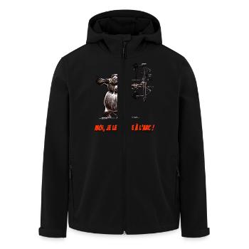 Le Ragondin, Moi Je Le Chasse A L'arc ! - Veste softshell homme en polyester recyclé Stanley/Stella - noir - Devant - AI Model Male 185 light (185cm)