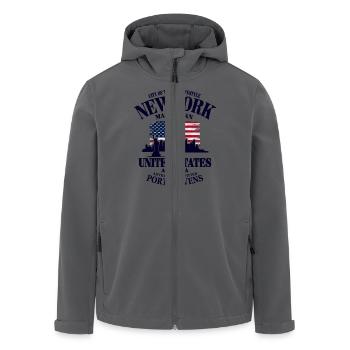 New York Skyline - USA Vintage Flag - Recycelte Männer Softshell-Jacke von Stanley/Stella - Schwarz - Vorne - AI Model Male 185 light (185cm)
