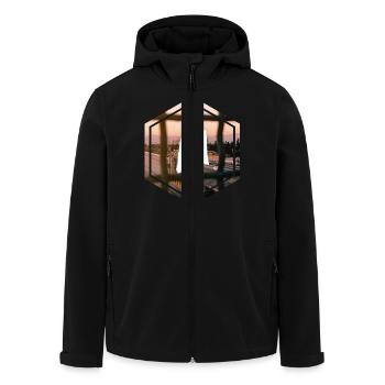 LA - Men’s Recycled Softshell Jacket by Stanley/Stella - black - Front - AI Model Male 185 light (185cm)
