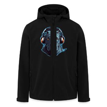Cooler Pitbull mit Kopfhörern - Recycelte Männer Softshell-Jacke von Stanley/Stella - Schwarz - Vorne - AI Model Male 185 light (185cm)