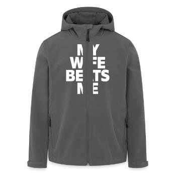 My Wife Beats Me Husband Funny - Men’s Recycled Softshell Jacket by Stanley/Stella - black - Front - AI Model Male 185 light (185cm)