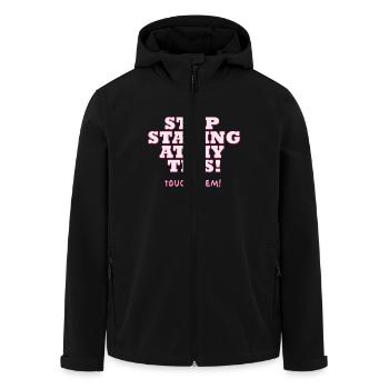 Stop Staring At My Tits - Recycelte Männer Softshell-Jacke von Stanley/Stella - Schwarz - Vorne - AI Model Male 185 light (185cm)