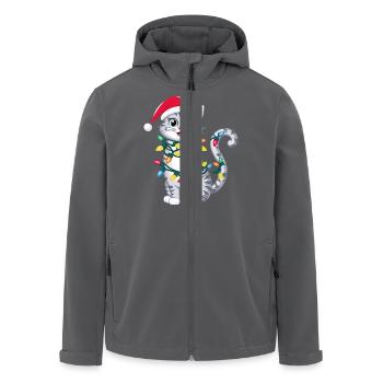 Chat de Noël avec des guirlandes lumineuses et Noël - Veste softshell homme en polyester recyclé Stanley/Stella - noir - Devant - AI Model Male 185 light (185cm)